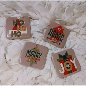 Lori Siebert Holiday Christmas Coasters Stone Cork With Holder Set of 4